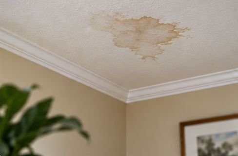 Small water stain on a ceiling after a storm