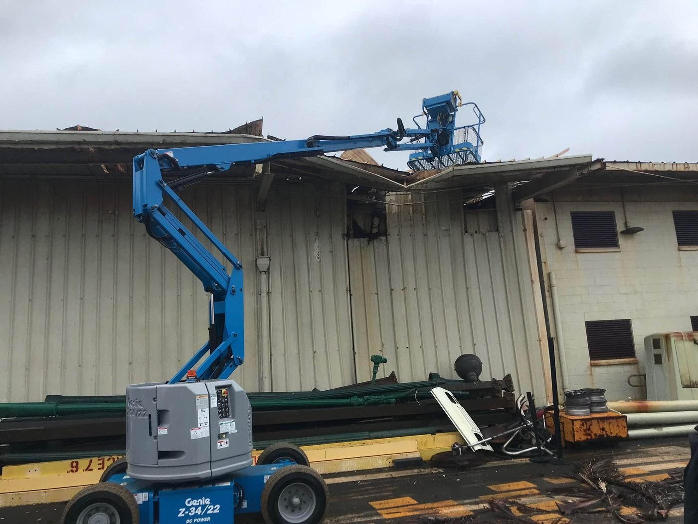 Roof damage from Hurricane Lowell at the Hawaiʻi Department of Transportation base yard in Līhuʻe, Kauaʻi