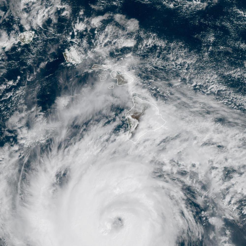 Satellite view of Hurricane Nolo south of Hawaiʻi Island on September 26, 2026, with its rain bands over the islands