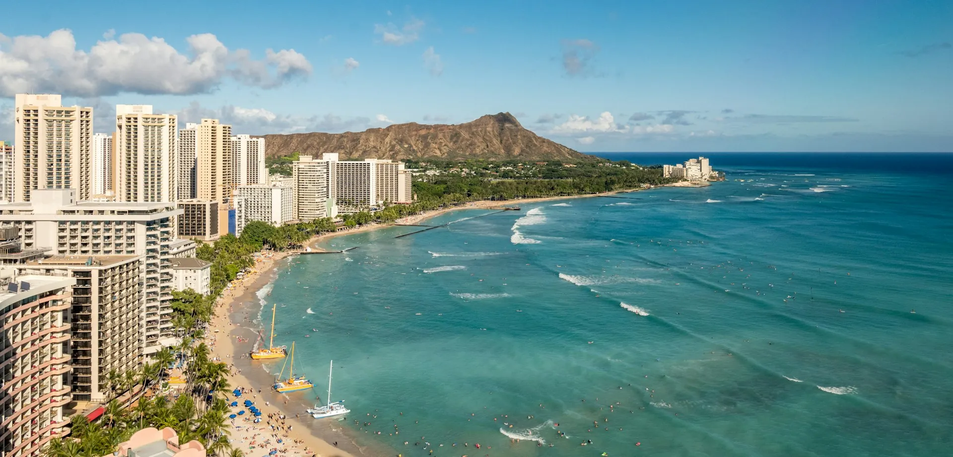 Honolulu shoreline and high-rise buildings with Lēʻahi (Diamond Head) behind