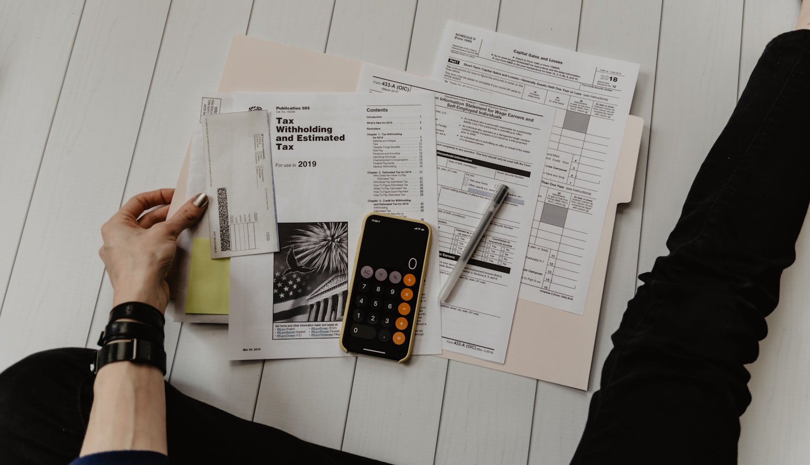 Calculator and financial paperwork