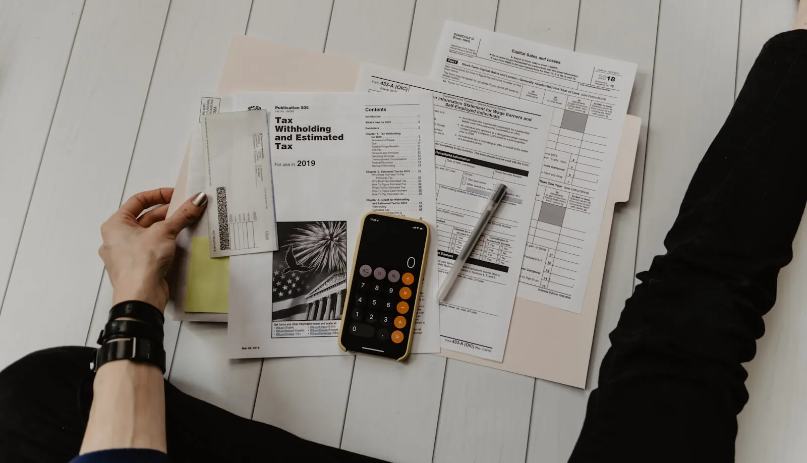 Calculator and financial paperwork
